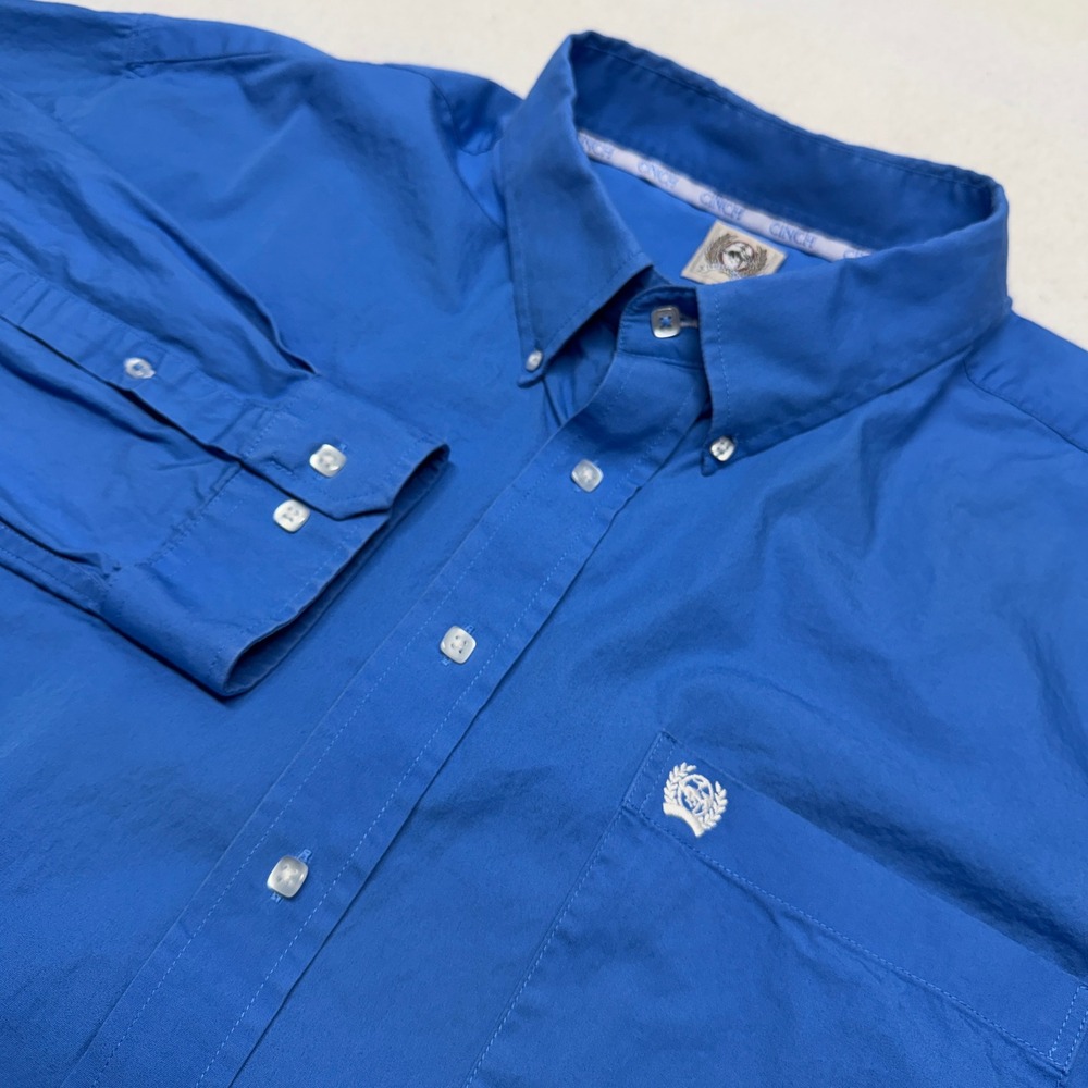 Cinch Mens XXL Solid Blue Long Sleeve Button Down Shirt Cotton Western Workwear
